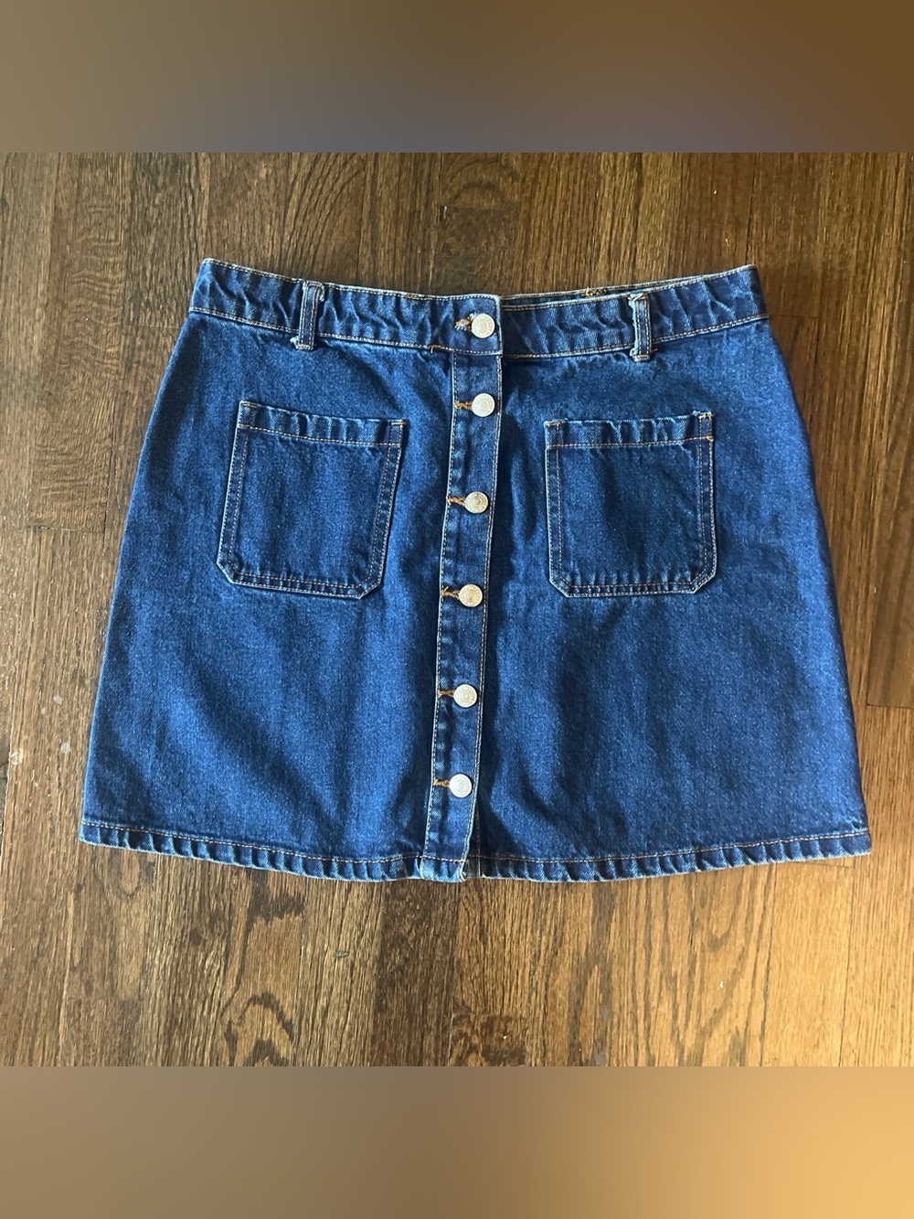 Denim&Co Dark Blue Button-Front Denim Mini Skirt